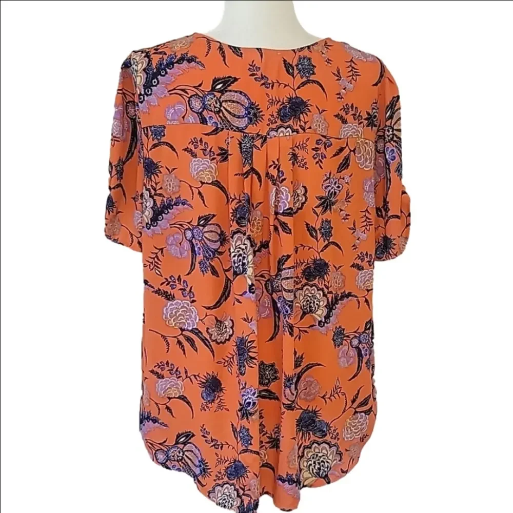 Dr2 XXL orange and blue floral short sleeve tunic blouse top - Picture 7 of 8